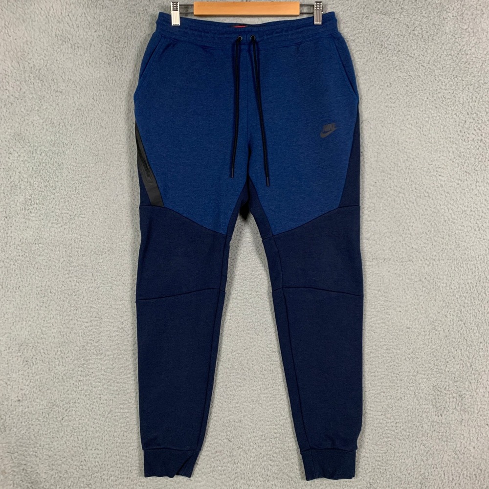 Nike Tech Fleece Jogger Pant Mens Medium Blue Colorblock Tapered Sweatpants Slim